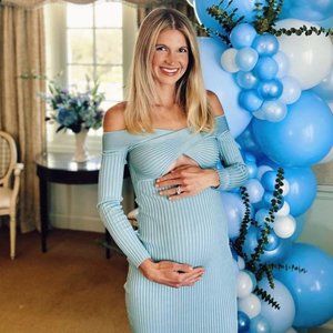 Self Portrait Ribbed Knit Crossover Bust Midi Dress